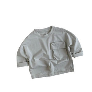 T-shirt à manches longues en coton pour enfants avec poche et coupe décontractée gris
