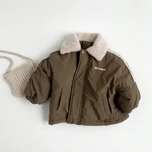 Children Winter Thick Padded Jacket Sherpa Fleece Collar Retro Patchwork Warm Coat For Boys Girls Korean Style Harajuku Outerwear