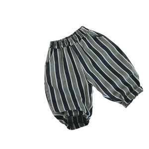 Pantalon décontracté pour enfants à rayures verticales bleu marine et gris avec taille élastique