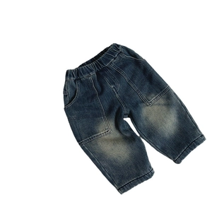 Pantalon en jean doublé polaire pour enfants bleu foncé avec taille élastique et poches