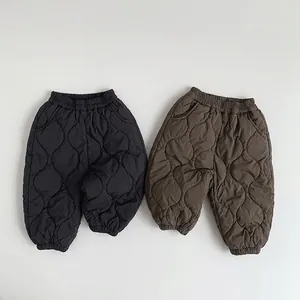 Kids Quilted Warm Pants Solid Color Nylon Trousers For Boys Girls Elastic Waist Soft Padded Winter Autumn Casual Clothing