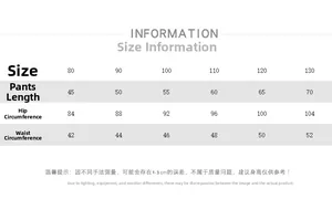 Detailed size chart for children's fleece pants showing length, waist and hip measurements