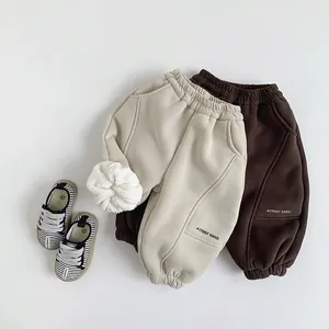 Kids Fleece Lined Thick Joggers Winter Warm Cotton Sweatpants Korean Casual Letter Print Pants For Boys Girls