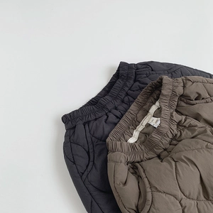 Quilted kids winter padded trousers in black and olive green with elastic waist
