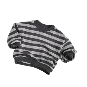 Classic striped crewneck sweatshirt for kids in grey soft knit with ribbed cuffs and hem
