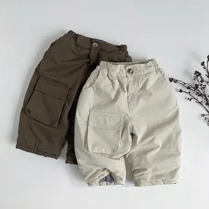 Kids Winter Thick Padded Cargo Pants Korean Style Unisex Warm Cotton Trousers For Toddler Boys Girls Thermal Outdoor Clothing