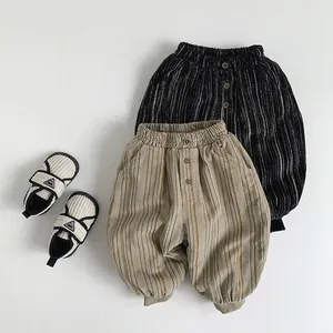Children's Corduroy Fleece Padded Pants Winter Warm Casual Striped Trousers For Boys Girls Korean Mori Style Bottoms