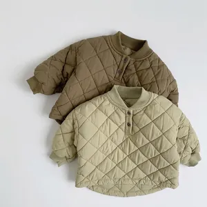 Toddler Kids Korean Style Diamond Quilted Cotton Top Winter Warm Ribbed Cuffs Sweatshirt For Boys Girls Casual Daily Wear