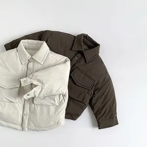 Giacca a Camicia in Piumino Trapuntata per Bambini in Stile Coreano 50 Piumino d'Anatra Bianco Top Imbottito Invernale per Bambino Bambina Casual Revers Capispalla