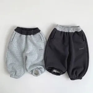 Children's Casual Cotton Fleece Lined Joggers Thick Warm Sweatpants For Boys Girls Elastic Waist Letter Print Winter Pants
