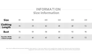 Detailed size chart for kids fleece sweatshirt including length, chest, and sleeve info