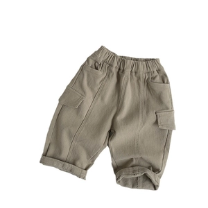 Pantalon cargo enfant doublé polaire kaki avec taille élastique et grandes poches
