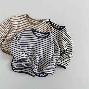 T-Shirt à Rayures Manches Longues Enfant Coton Respirant Doux Haut Décontracté Garçons Filles Printemps Automne Vêtements