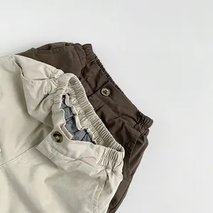 Winter padded warm trousers for children in beige and dark coffee with elastic waist