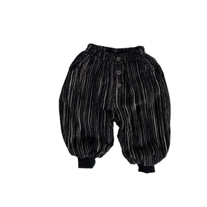 Winter fleece-lined corduroy striped trousers for kids with vintage loose fit style