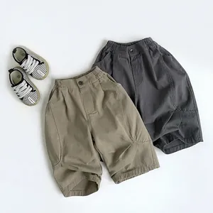 Pantalon Décontracté en Coton pour Enfants Style Coréen Pantalon de Travail Ample Confortable Couleur Unie Doux Respirant