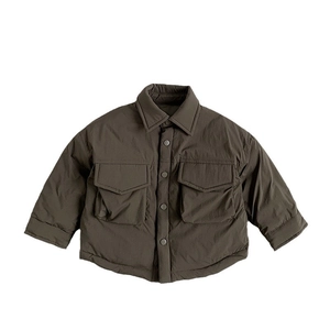Giacca camicia trapuntata per bambini in piumino con colletto e doppie tasche caffè