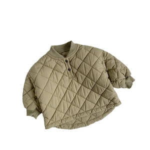 Minimalist kids quilted cotton thermal sweatshirt with olive green diamond stitching pattern