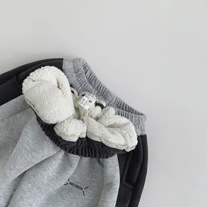 Kids warm fleece-lined joggers in grey with elastic waist and BEST DREAM print