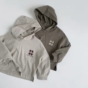 Kids Hooded Sweatshirt Long Sleeve Soft Cotton Letter Print Pullover Casual Korean Style Spring Autumn Tops For Boys Girls