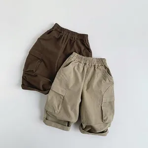 Pantalon Cargo Décontracté en Coton pour Enfants Taille Élastique Poches Latérales Pantalon d'Extérieur pour Garçons Filles Vêtements de Printemps Automne