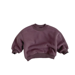 Children's thick fleece-lined sweatshirt in deep purple color with ribbed cuffs and neck
