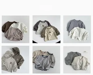 Children's Korean style minimalist knit tops and vests collection in earthy tones