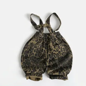 Kids Korean Style Leopard Print Suspender Pants Cotton Casual Overalls For Boys Girls Autumn Fashion Loose Clothing