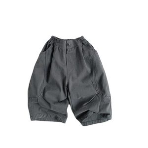 Short décontracté ample en coton gris foncé pour enfant avec taille élastique