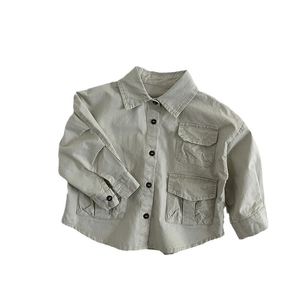 Chemise cargo classique kaki pour enfants à manches longues avec poches multiples