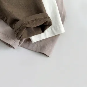 Kids casual cotton knit t-shirt shown in brown, white and mauve soft ribbed textures