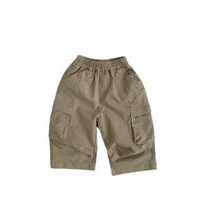 Short cargo kaki pour enfants avec taille élastique et poches latérales pour garçons et filles