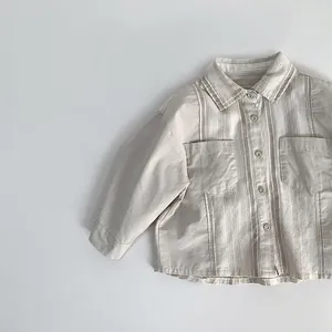 Chemise en Coton à Manches Longues à Rayures Kids Retro pour Garçons Filles Casual Col à Revers Boutons Top Printemps Automne