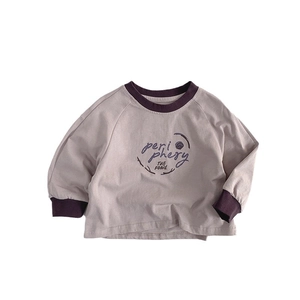 T-shirt enfant à manches longues en coton avec col contrasté et imprimé lettres