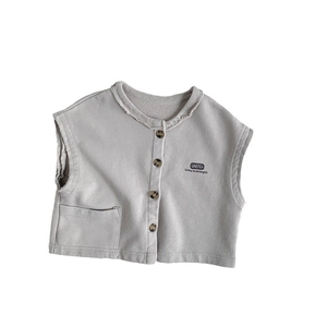 Gilet tricoté gris pour enfants avec boutons et design à bords bruts unisexe