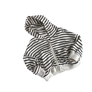 Sweat-shirt à capuche rayé classique pour enfants avec fermeture éclair en coton