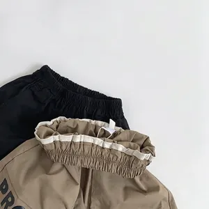 Boys Japanese style casual cotton shorts in black and khaki with street letter print