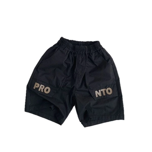 Boys black casual cargo shorts with elastic waist and PRO NTO pocket design