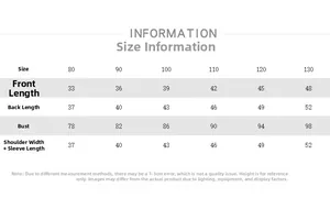 Detailed size chart for kids plaid shirt showing chest width and sleeve length measurements