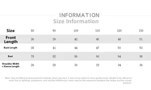 Detailed size chart for children cotton short sleeve shirt showing sizes 80 to 130