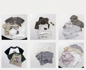 Tenues d'été pour enfants avec t-shirts ours et débardeurs en coton décontractés