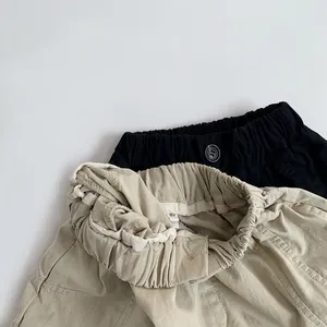 Kids pure cotton breathable casual pants in black and beige with elastic waist