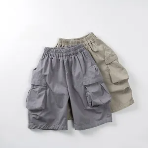 Short Cargo en Coton pour Enfants Garçons Filles Été Décontracté Taille Élastique Style Japonais Coupe Ample Pantacourt