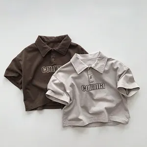 Polo en Coton pour Enfants Style Coréen Ample Manches Courtes Imprimé Lettres Top Été Mince Respirant Vêtements pour Enfants