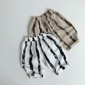 Pantalons Rayés en Coton pour Enfants Style Japonais Pantalons Larges Fins pour Garçons Filles Été Amples Respirants Décontractés Quotidiens