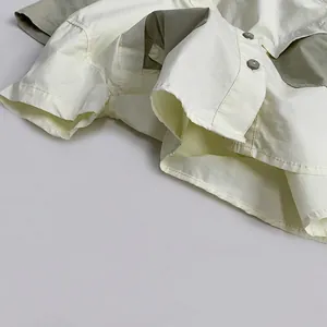 Japanese style boy's short sleeve shirt with olive green contrast stitching and buttons