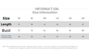 Size information table for children's short sleeve T-shirt with detailed measurements