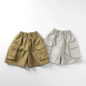 Pantaloncini Cargo per Bambini Stile Giapponese in Cotone Vita Elastica Tasche Multiple Casual Outdoor Estate per Ragazzi Ragazze