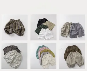 Detailed grid showing multi-color kids cotton summer shorts and striped harem pants