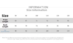 Tableau des tailles détaillé pour salopettes enfants avec mesures de 80 à 130